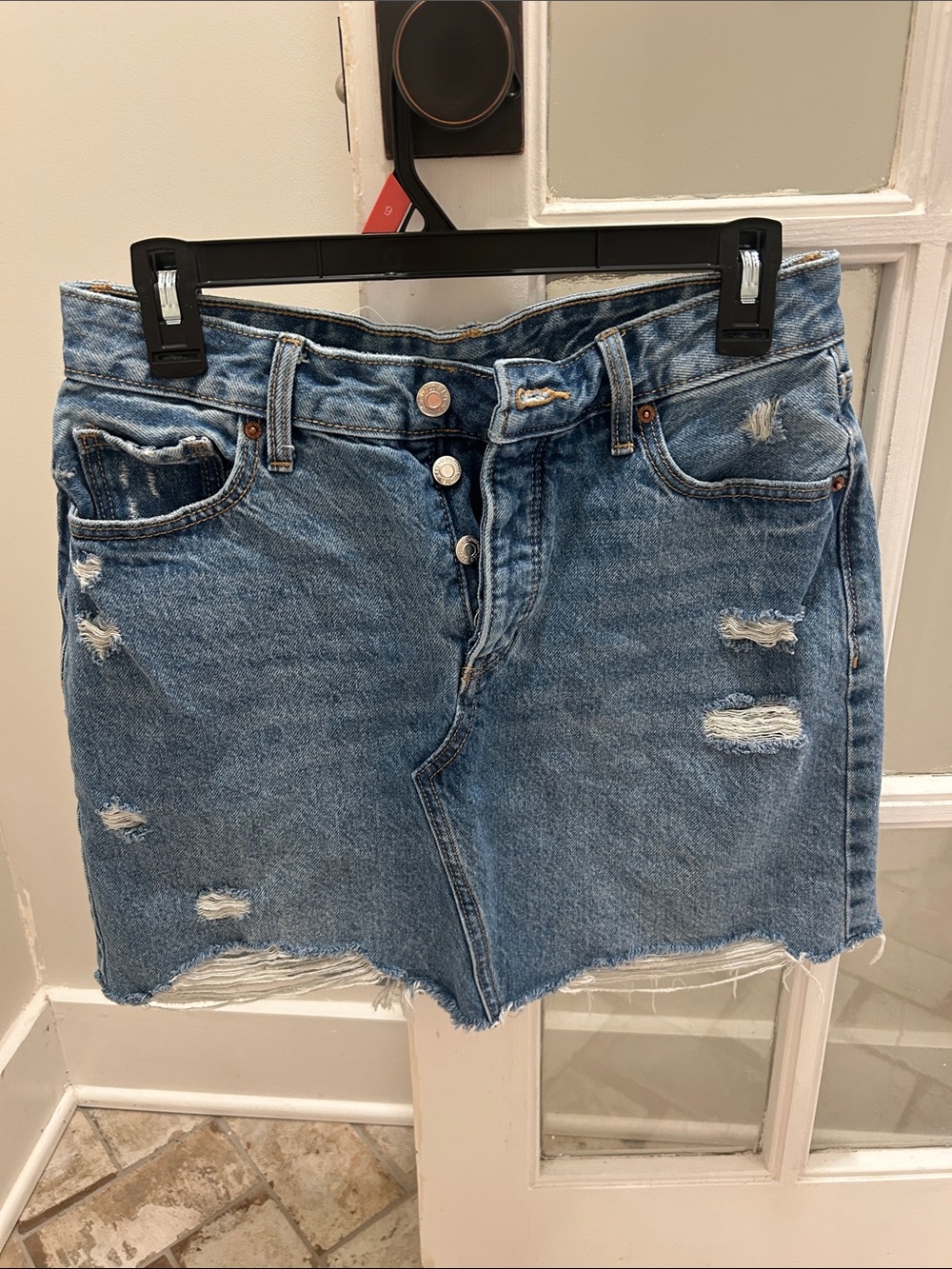 Old Navy Distressed Light Blue Denim Mini Skirt
